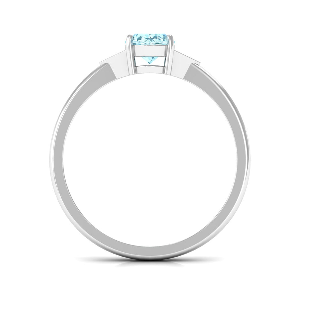 Oval Aquamarine Solitaire Ring with Diamond Accent Aquamarine - ( AAA ) - Quality - Rosec Jewels