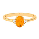 3/4 CT Oval Fire Opal Solitaire Ring with Diamond Accent Fire Opal - ( AAA ) - Quality - Rosec Jewels