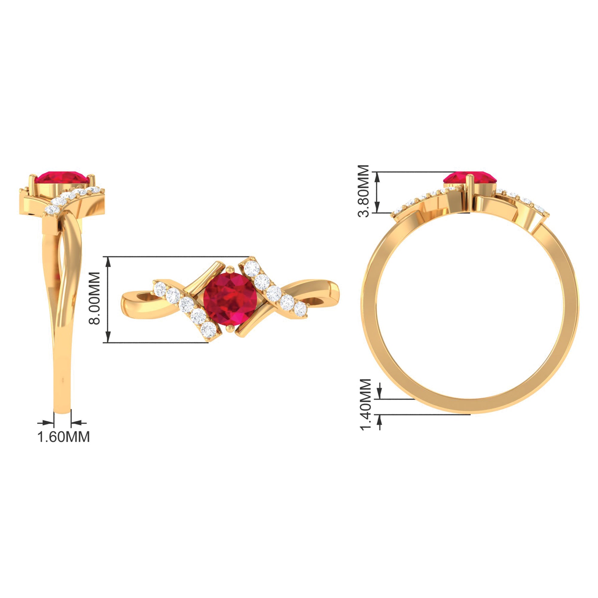 Solitaire Created Ruby Bypass Promise Ring with Diamond Accent Lab Created Ruby - ( AAAA ) - Quality - Rosec Jewels