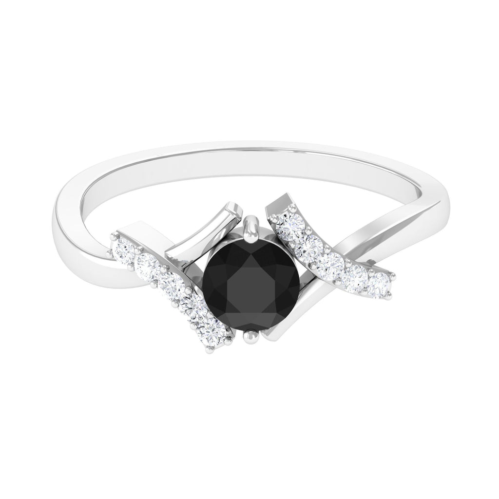 Black Onyx and Diamond Designer Engagement Ring Black Onyx - ( AAA ) - Quality - Rosec Jewels