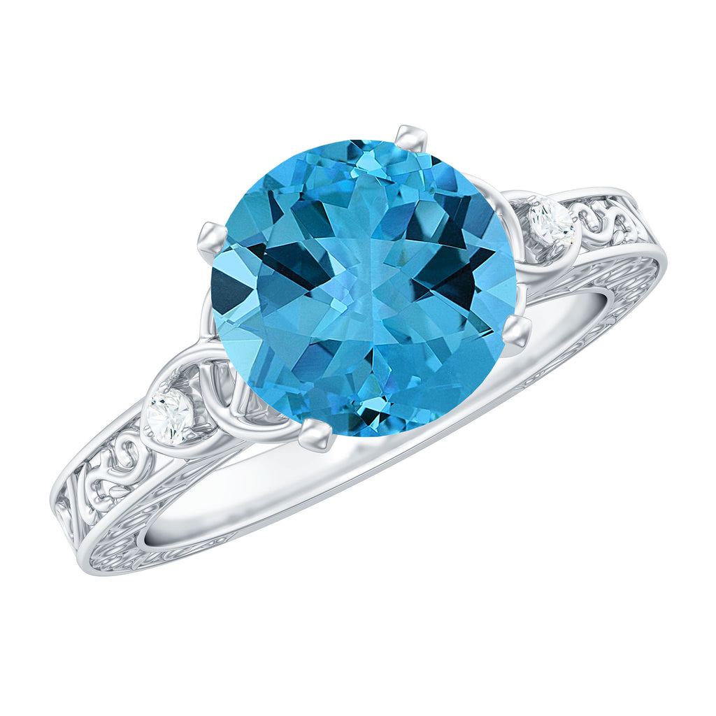 Solitaire Swiss Blue Topaz Celtic Knot Engagement Ring with Diamond Swiss Blue Topaz - ( AAA ) - Quality - Rosec Jewels