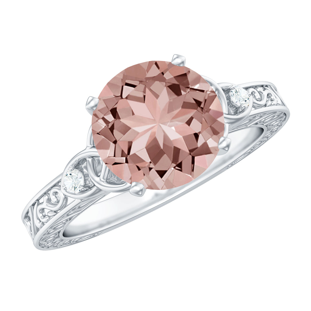 Solitaire Morganite Celtic Knot Ring with Diamond Morganite - ( AAA ) - Quality - Rosec Jewels