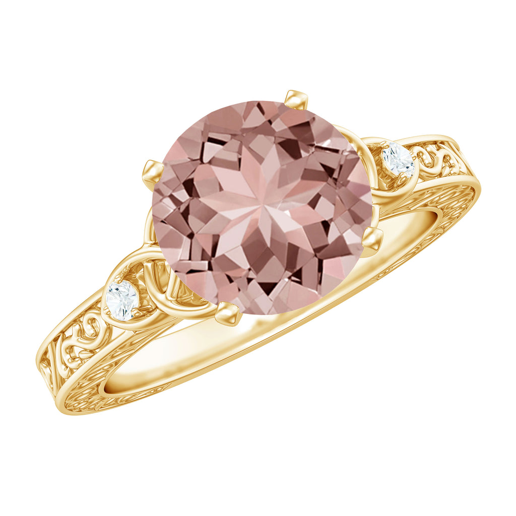 Solitaire Morganite Celtic Knot Ring with Diamond Morganite - ( AAA ) - Quality - Rosec Jewels