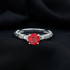 Solitaire Created Ruby Celtic Knot Ring with Diamond Lab Created Ruby - ( AAAA ) - Quality - Rosec Jewels