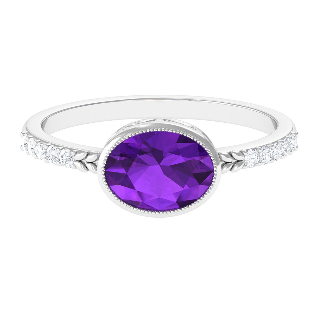 Rosec Jewels - Oval Amethyst Solitaire Engagement Ring with Diamond
