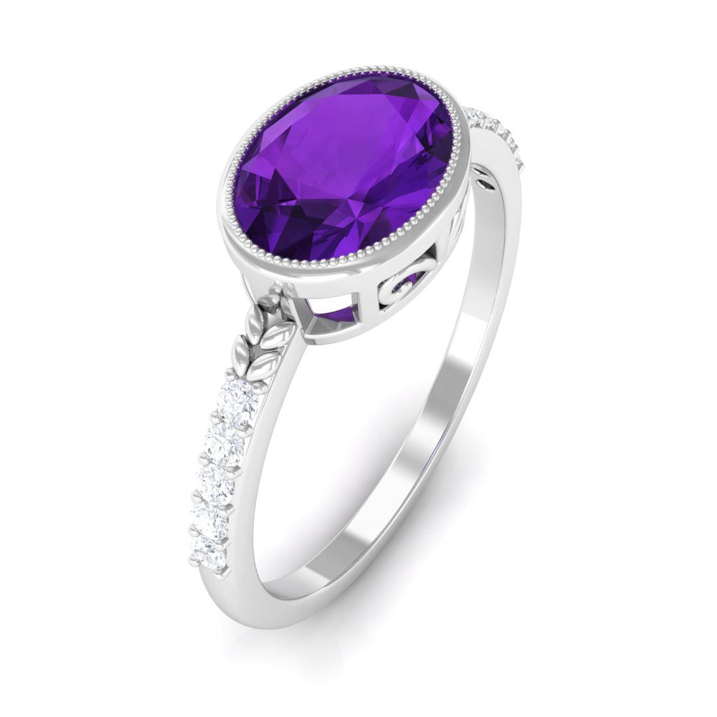 Rosec Jewels - Oval Amethyst Solitaire Engagement Ring with Diamond