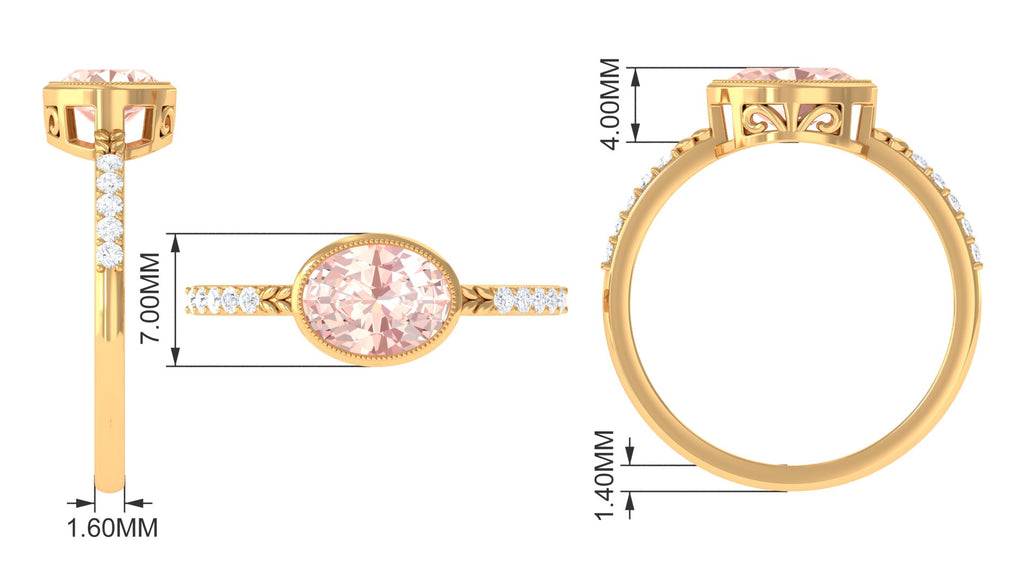 Oval Morganite Solitaire Engagement Ring with Diamond Morganite - ( AAA ) - Quality - Rosec Jewels