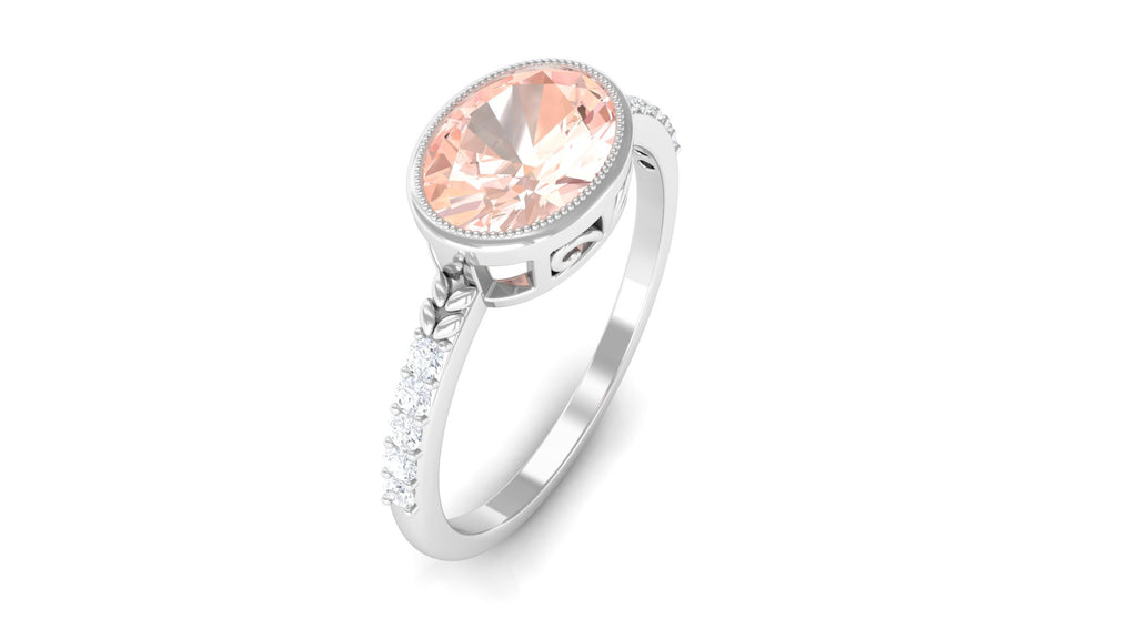 Oval Morganite Solitaire Engagement Ring with Diamond Morganite - ( AAA ) - Quality - Rosec Jewels