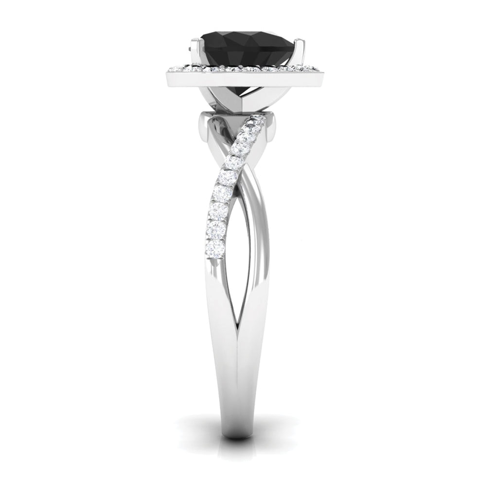 Heart Shape Created Black Diamond Crossover Engagement Ring with Diamond Lab Created Black Diamond - ( AAAA ) - Quality - Rosec Jewels