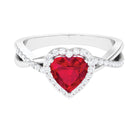 Heart Shape Created Ruby Crossover Engagement Ring with Diamond Lab Created Ruby - ( AAAA ) - Quality - Rosec Jewels