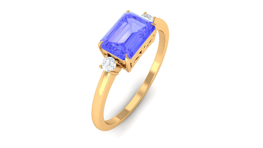 2 CT Emerald Cut Tanzanite East West Engagement Ring with Diamond Tanzanite - ( AAA ) - Quality - Rosec Jewels