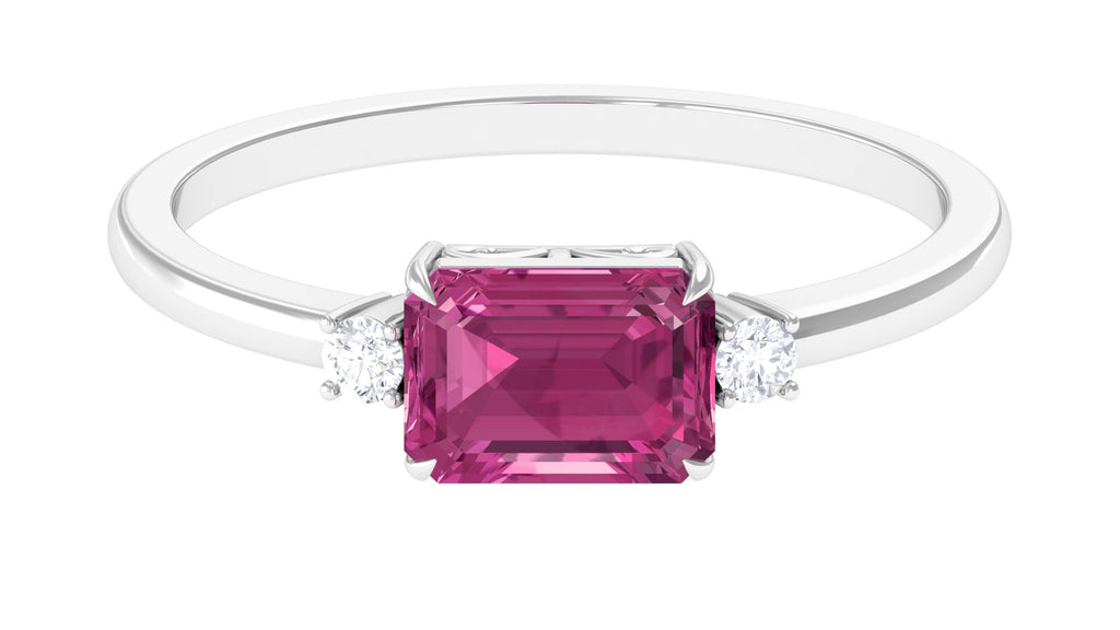 Octagon Cut Pink Tourmaline East West Engagement Ring with Diamond Pink Tourmaline - ( AAA ) - Quality - Rosec Jewels