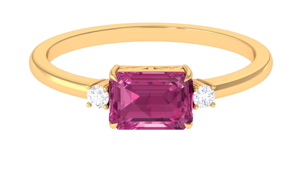 Octagon Cut Pink Tourmaline East West Engagement Ring with Diamond Pink Tourmaline - ( AAA ) - Quality - Rosec Jewels