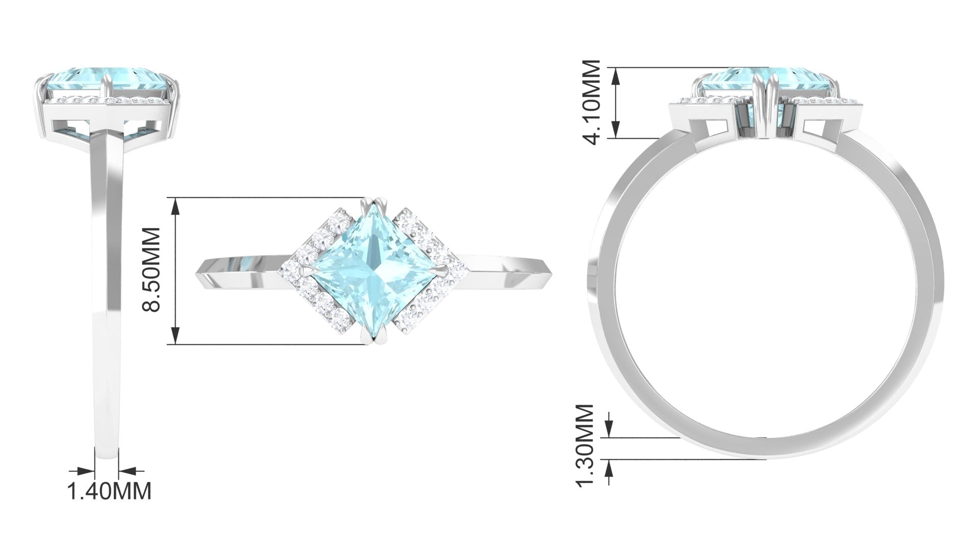 Princess Cut Sky Blue Topaz Simple Engagement Ring with Diamond Sky Blue Topaz - ( AAA ) - Quality - Rosec Jewels