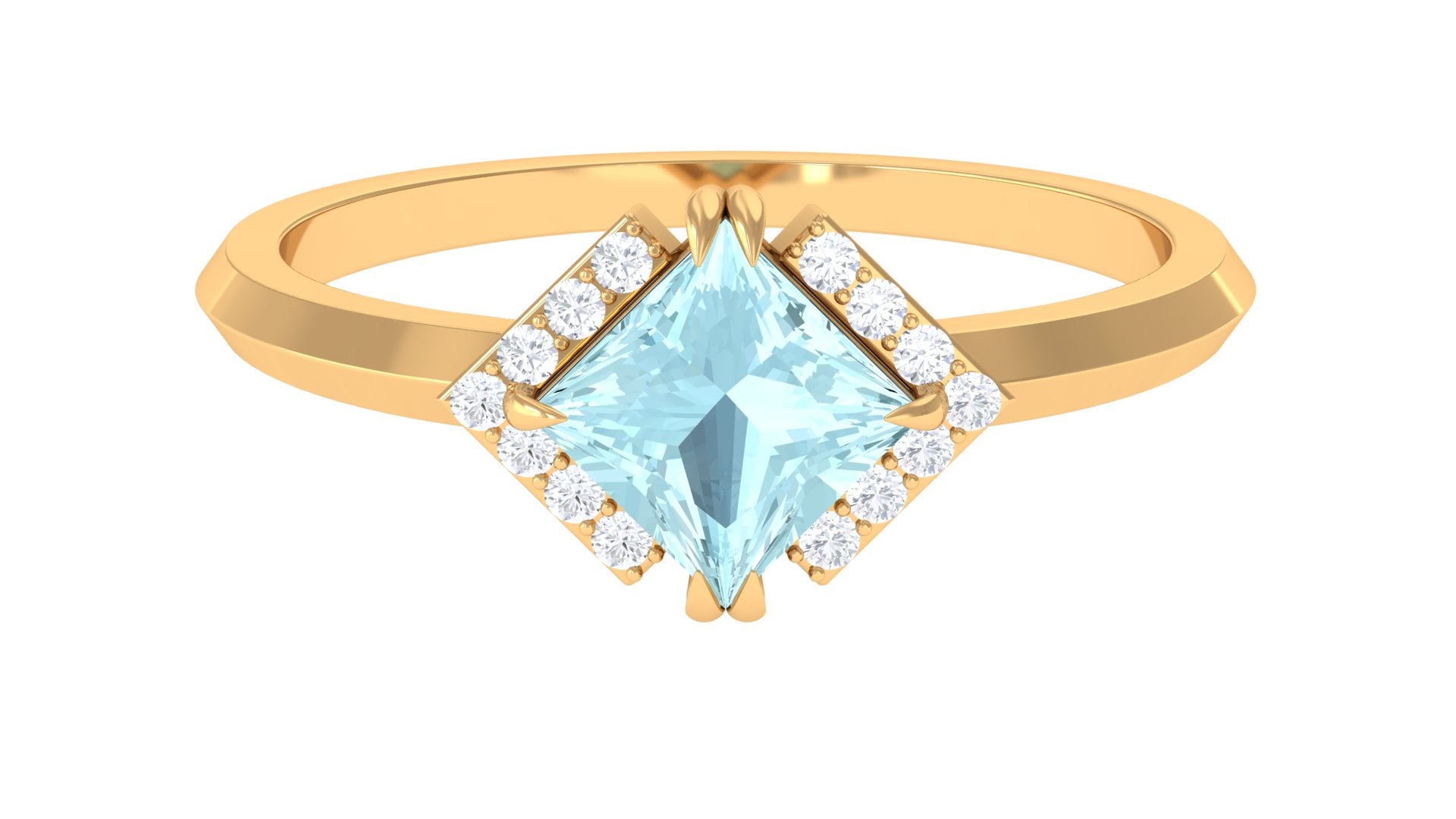 Princess Cut Sky Blue Topaz Simple Engagement Ring with Diamond Sky Blue Topaz - ( AAA ) - Quality - Rosec Jewels