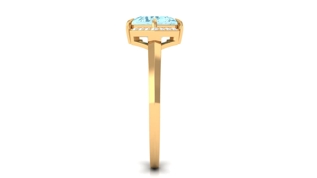 0.75 CT Princess Cut Aquamarine Simple Engagement Ring with Diamond Aquamarine - ( AAA ) - Quality - Rosec Jewels