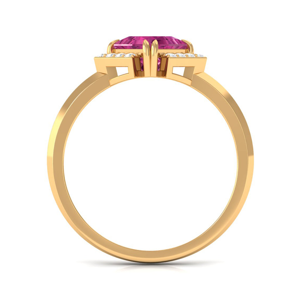 Contemporary Princess Cut Pink Tourmaline Engagement Ring with Diamond Pink Tourmaline - ( AAA ) - Quality - Rosec Jewels