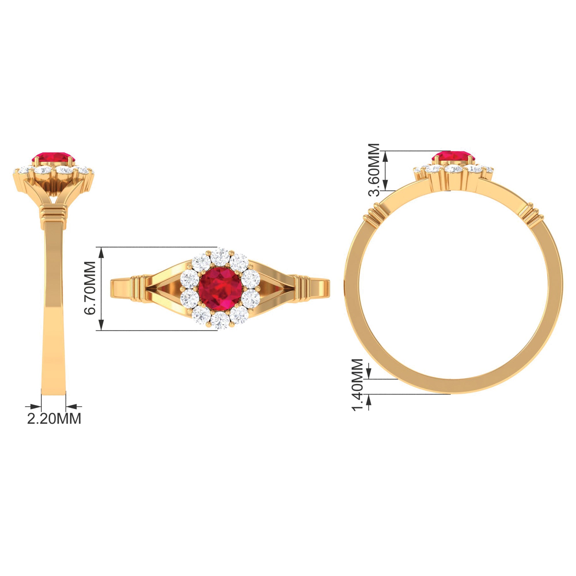 Lab Grown Ruby Split Shank Ring with Diamond Halo Lab Created Ruby - ( AAAA ) - Quality - Rosec Jewels