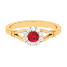 Lab Grown Ruby Split Shank Ring with Diamond Halo Lab Created Ruby - ( AAAA ) - Quality - Rosec Jewels