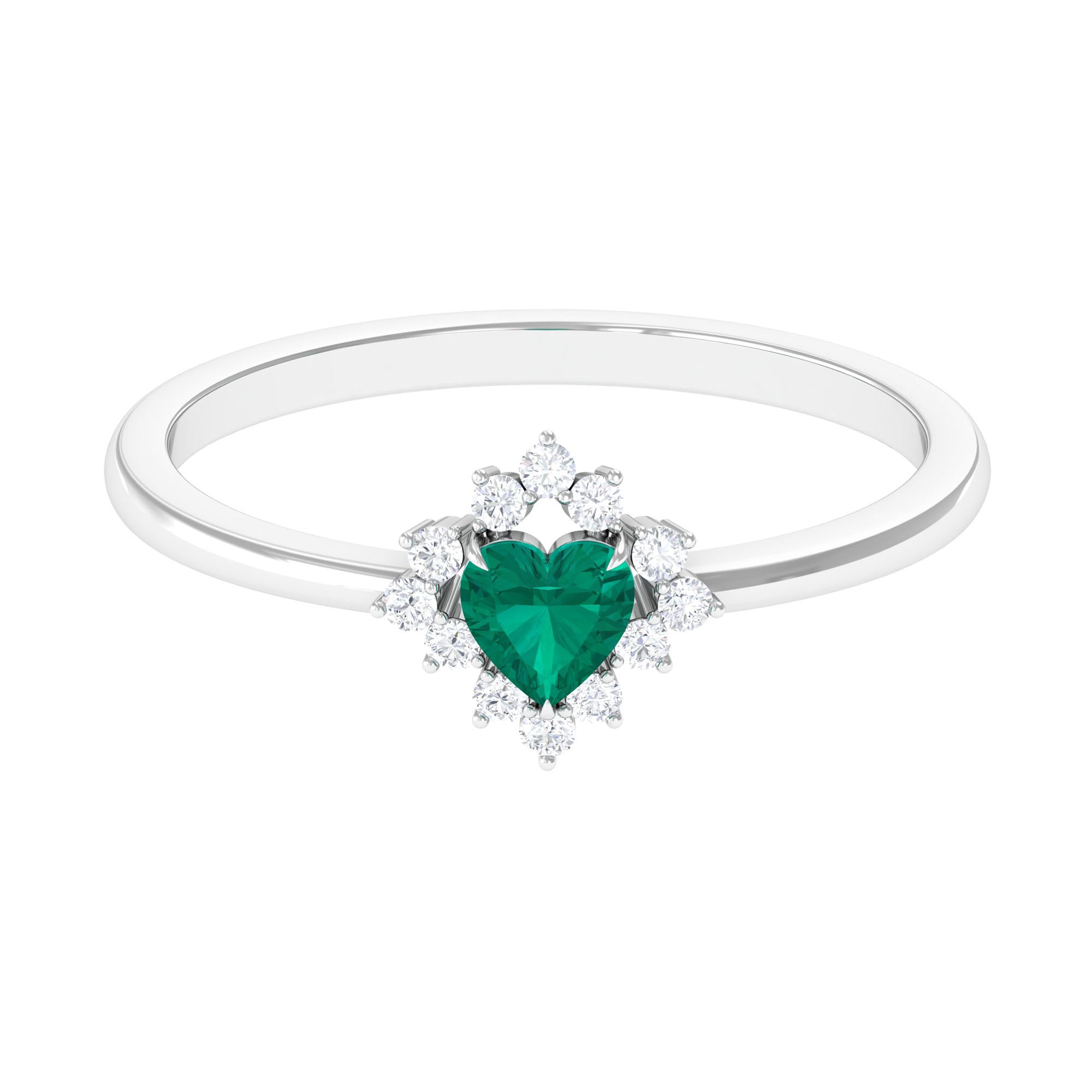 Heart Shape Emerald Promise Ring with Diamond Accent Emerald - ( AAA ) - Quality - Rosec Jewels