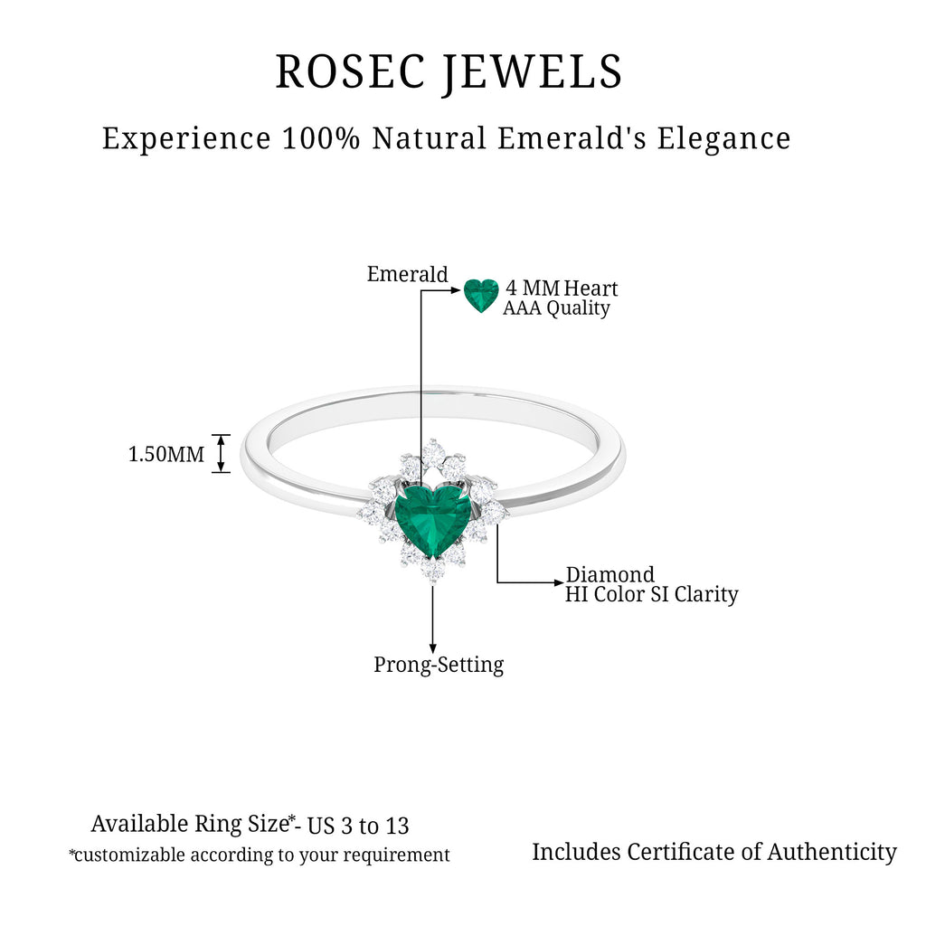 Heart Shape Emerald Promise Ring with Diamond Accent Emerald - ( AAA ) - Quality - Rosec Jewels