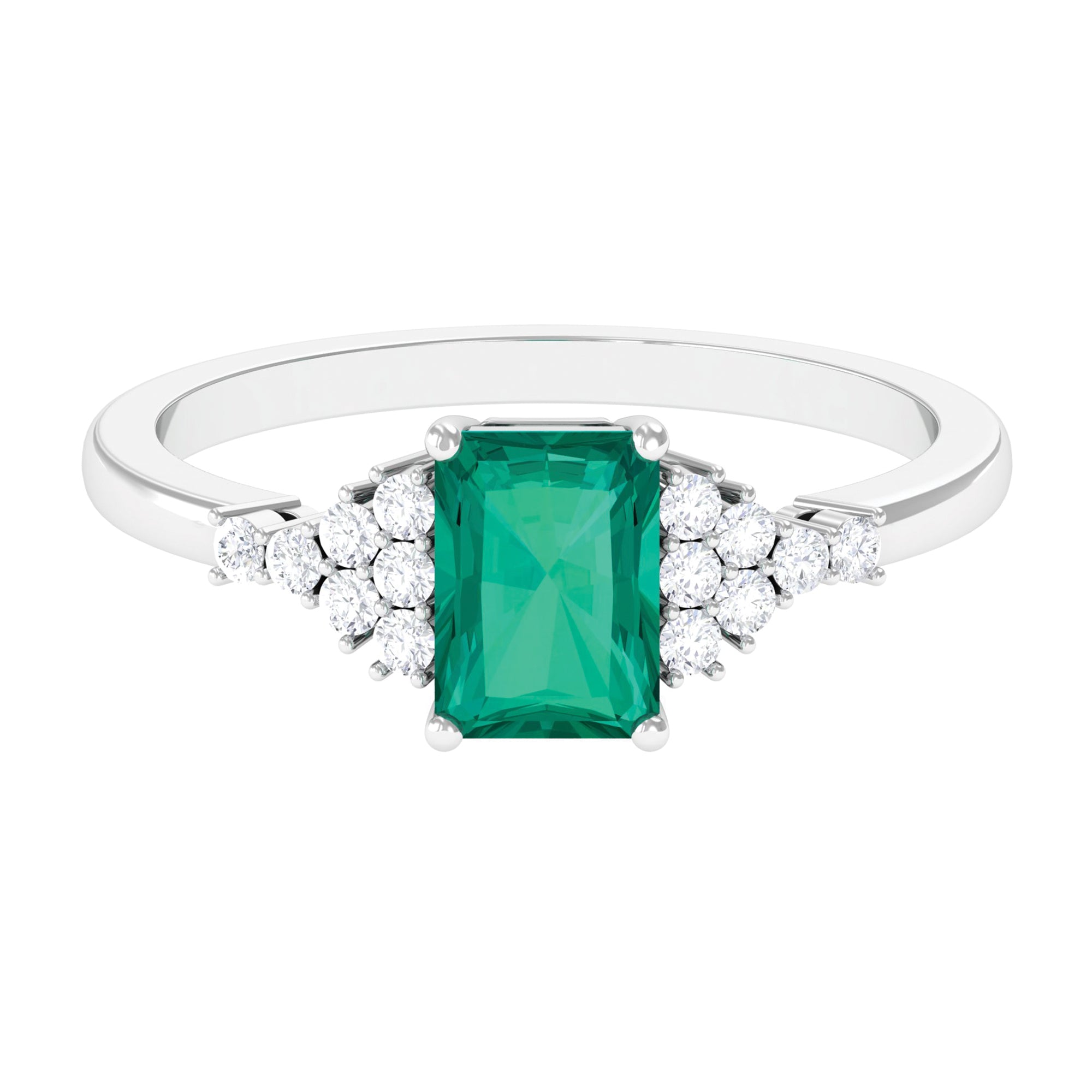 Octagon shape Emerald Solitaire Engagement Ring with Diamond Emerald - ( AAA ) - Quality - Rosec Jewels