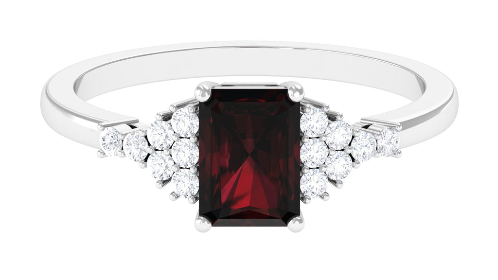 Octagon Cut Garnet and Diamond Solitaire Engagement Ring Garnet - ( AAA ) - Quality - Rosec Jewels