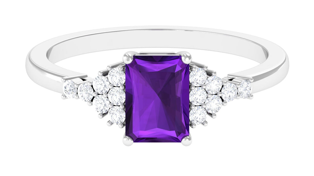 Octagon Cut Amethyst Solitaire Engagement Ring with Diamond Amethyst - ( AAA ) - Quality - Rosec Jewels