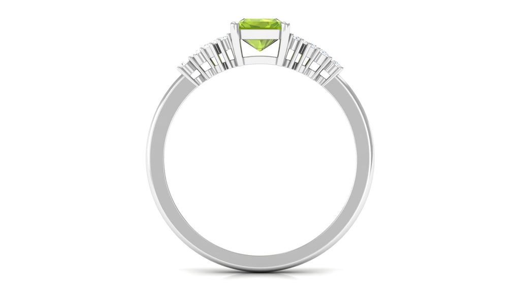 Emerald Cut Peridot and Diamond Solitaire Engagement Ring Peridot - ( AAA ) - Quality - Rosec Jewels