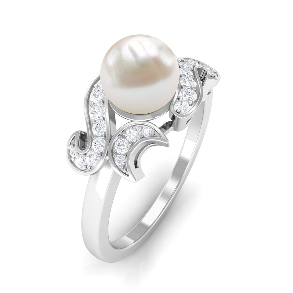 3.25 CT Designer Freshwater Pearl Engagement Ring with Diamond Freshwater Pearl - ( AAA ) - Quality - Rosec Jewels