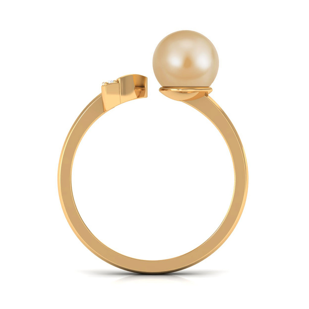 Round South Sea Pearl Solitaire Cuff Ring with Diamond South Sea Pearl - ( AAA ) - Quality - Rosec Jewels
