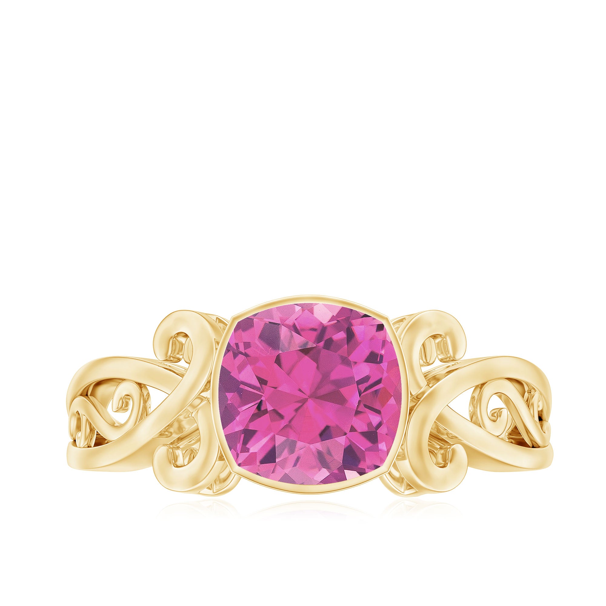 Vintage Style Pink Tourmaline Solitaire Ring in Bezel Setting Pink Tourmaline - ( AAA ) - Quality - Rosec Jewels
