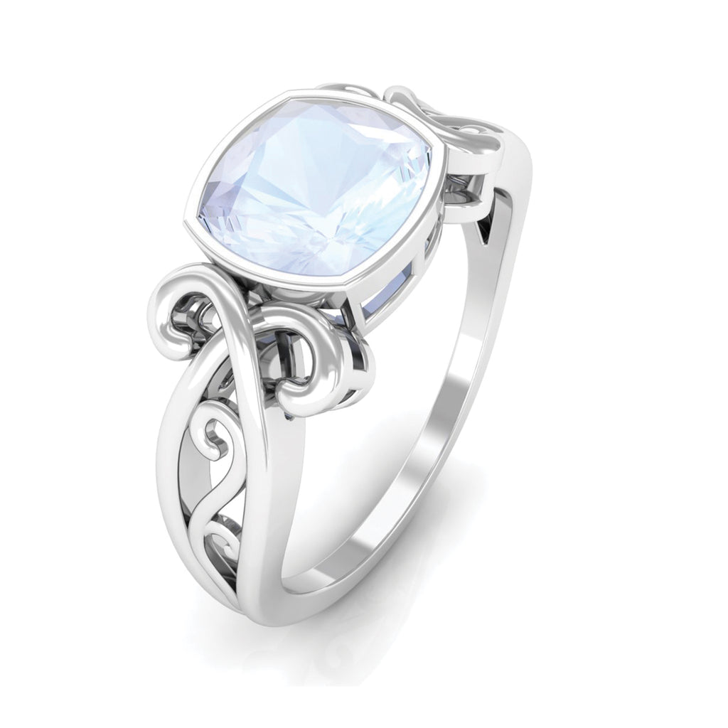Vintage Style Cushion Cut Moonstone Solitaire Ring in Bezel Setting Moonstone - ( AAA ) - Quality - Rosec Jewels