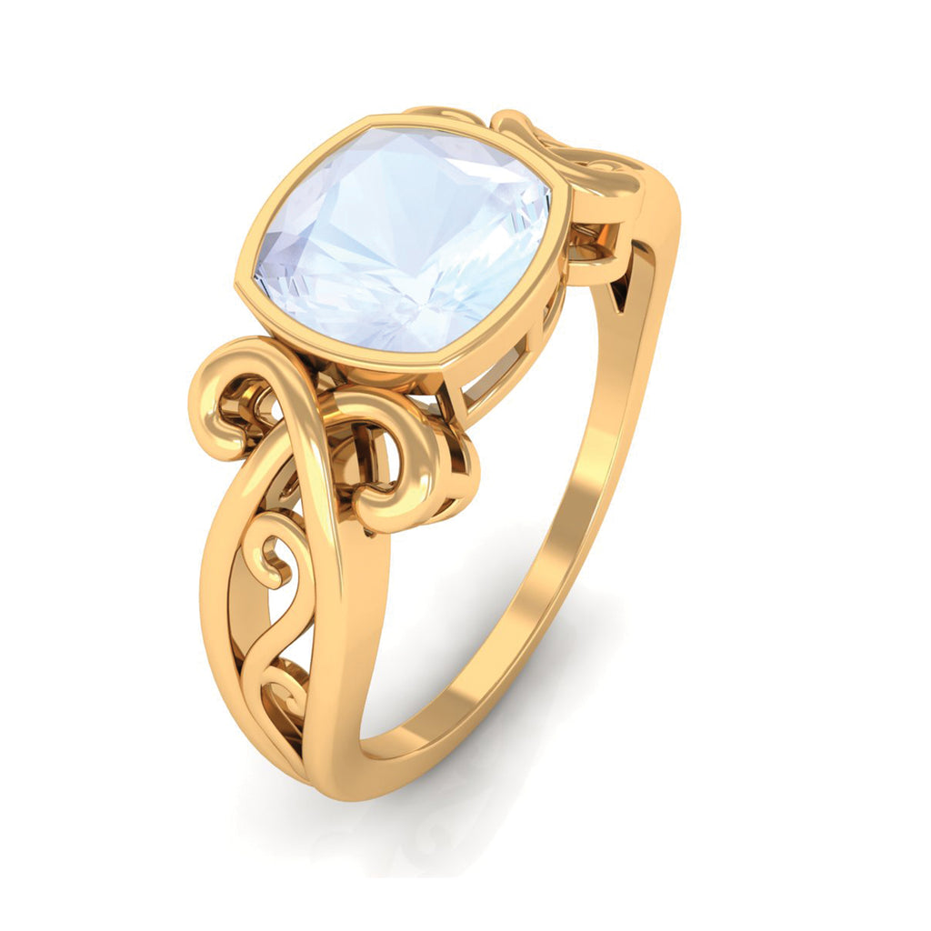 Vintage Style Cushion Cut Moonstone Solitaire Ring in Bezel Setting Moonstone - ( AAA ) - Quality - Rosec Jewels