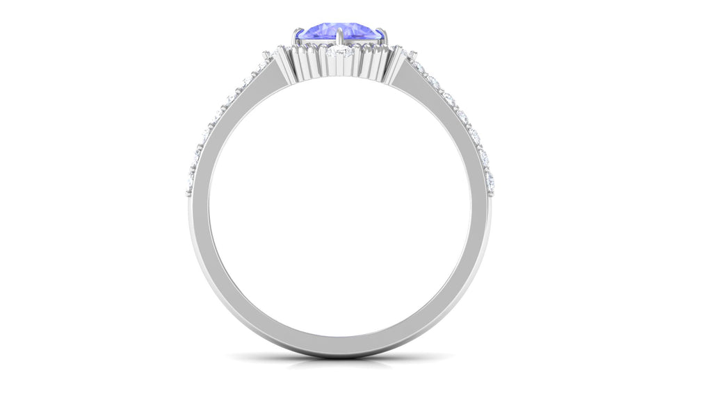1.75 CT Cushion Tanzanite Solitaire Engagement Ring with Diamond Side Stones Tanzanite - ( AAA ) - Quality - Rosec Jewels