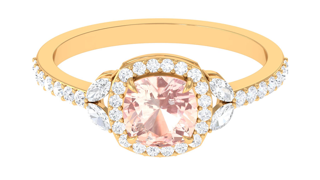 1.75 CT Morganite Halo Engagement Ring with Diamond Morganite - ( AAA ) - Quality - Rosec Jewels