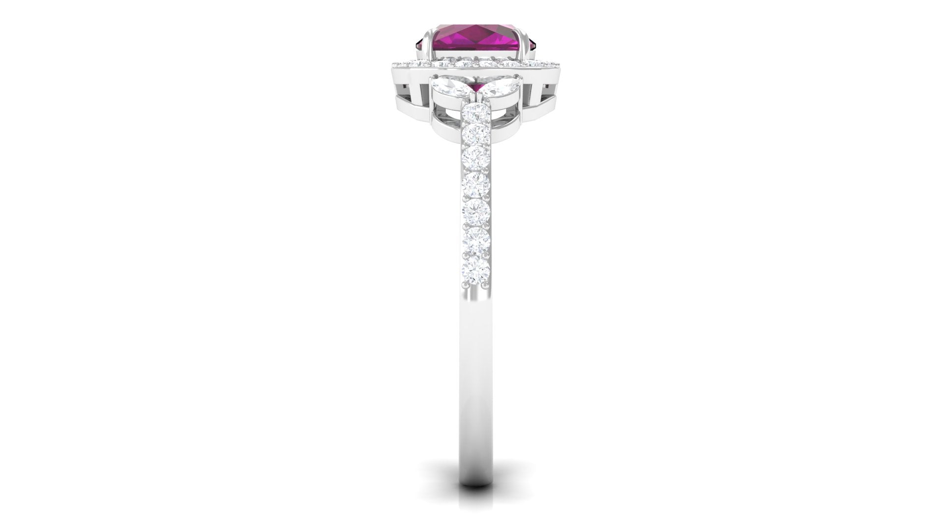 2 CT Cushion Cut Rhodolite Halo Engagement Ring with Diamond Rhodolite - ( AAA ) - Quality - Rosec Jewels