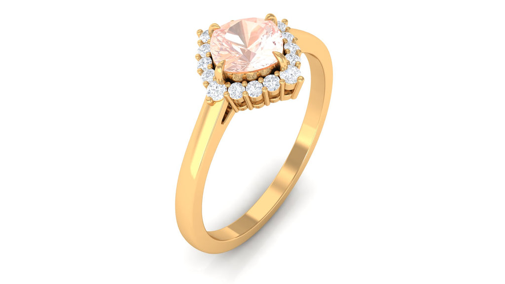 Cushion Cut Morganite Engagement Ring with Diamond Halo Morganite - ( AAA ) - Quality - Rosec Jewels