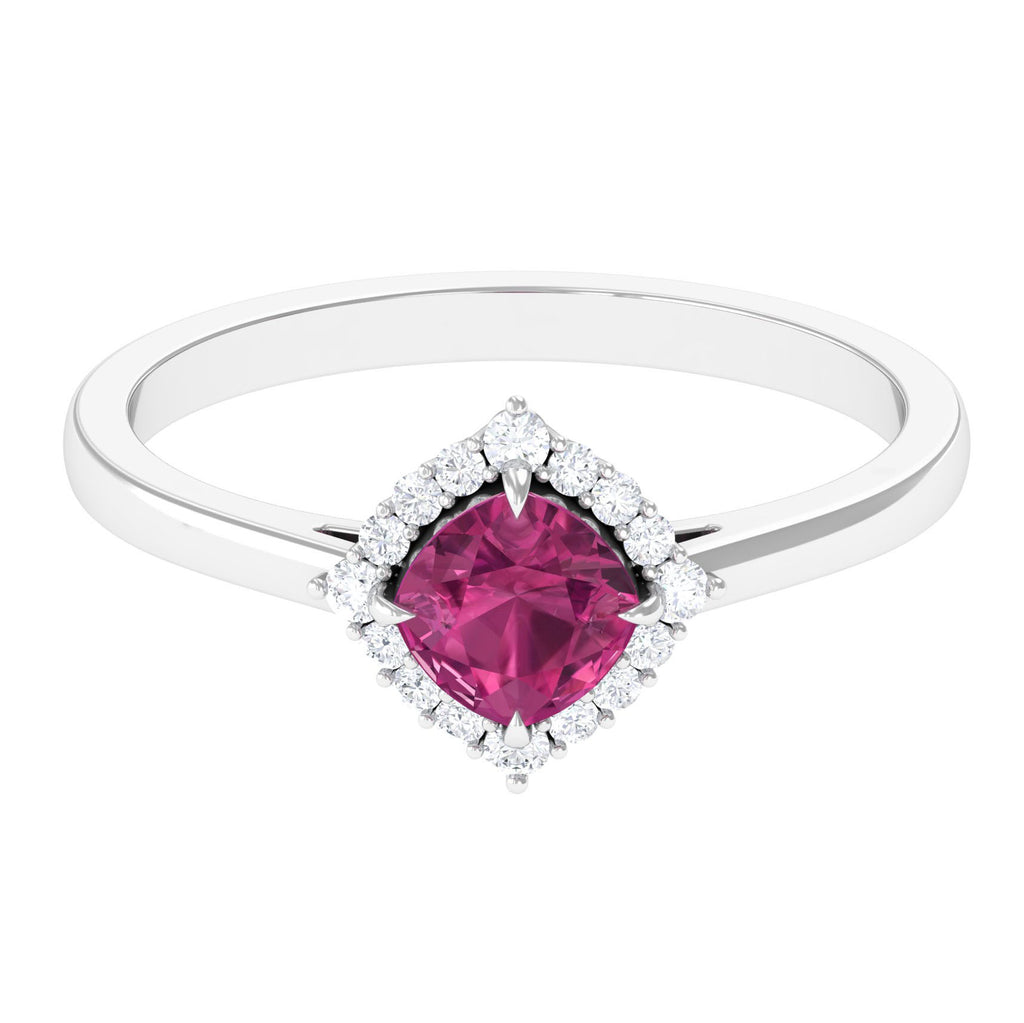Real Pink Tourmaline Engagement Ring with Diamond Halo Pink Tourmaline - ( AAA ) - Quality - Rosec Jewels