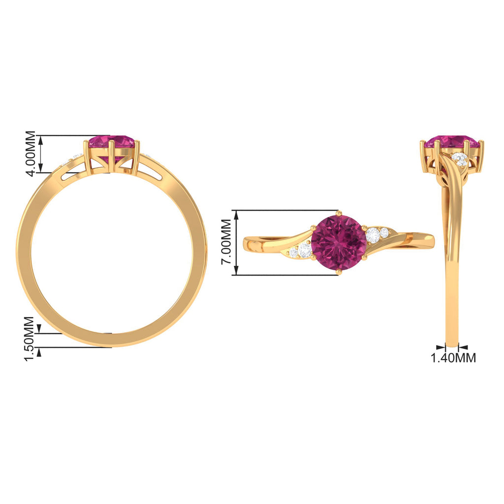 Round Shape Pink Tourmaline Solitaire Ring with Diamond Pink Tourmaline - ( AAA ) - Quality - Rosec Jewels