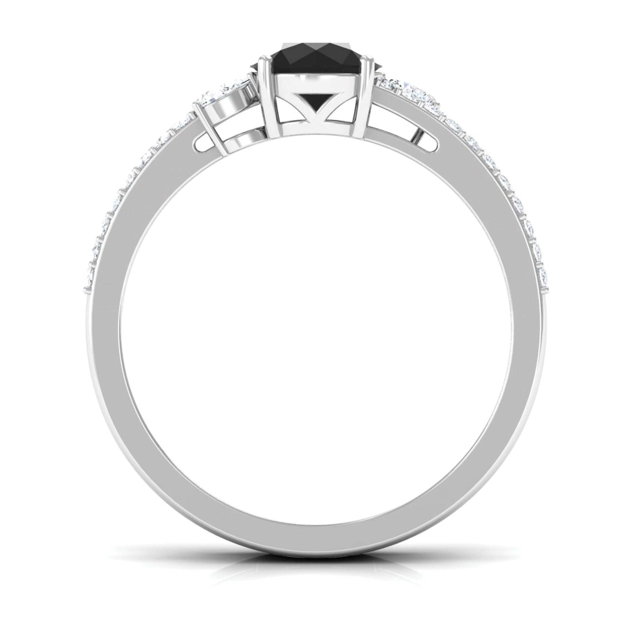 Solitaire Created Black Diamond and Diamond Double Band Engagement Ring Lab Created Black Diamond - ( AAAA ) - Quality - Rosec Jewels