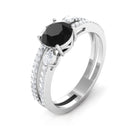 Solitaire Created Black Diamond and Diamond Double Band Engagement Ring Lab Created Black Diamond - ( AAAA ) - Quality - Rosec Jewels