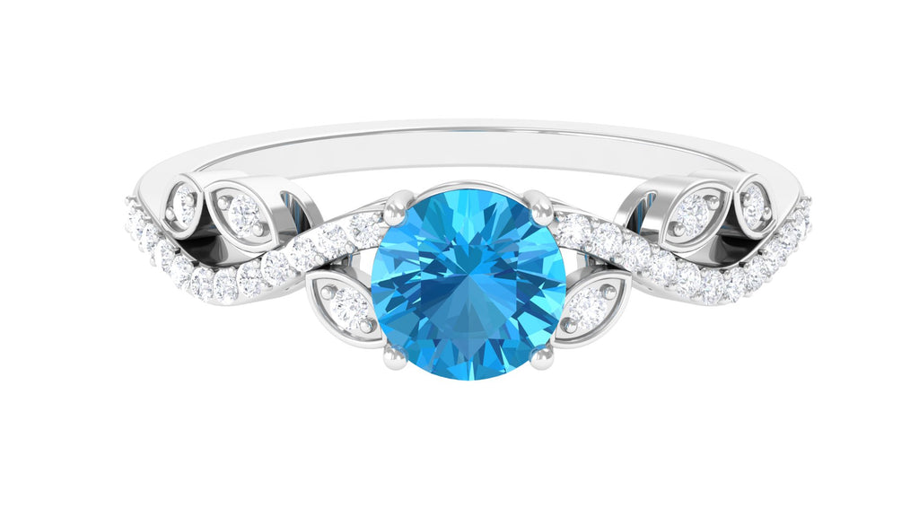 Round Swiss Blue Topaz Designer Engagement Ring with Diamond Swiss Blue Topaz - ( AAA ) - Quality - Rosec Jewels