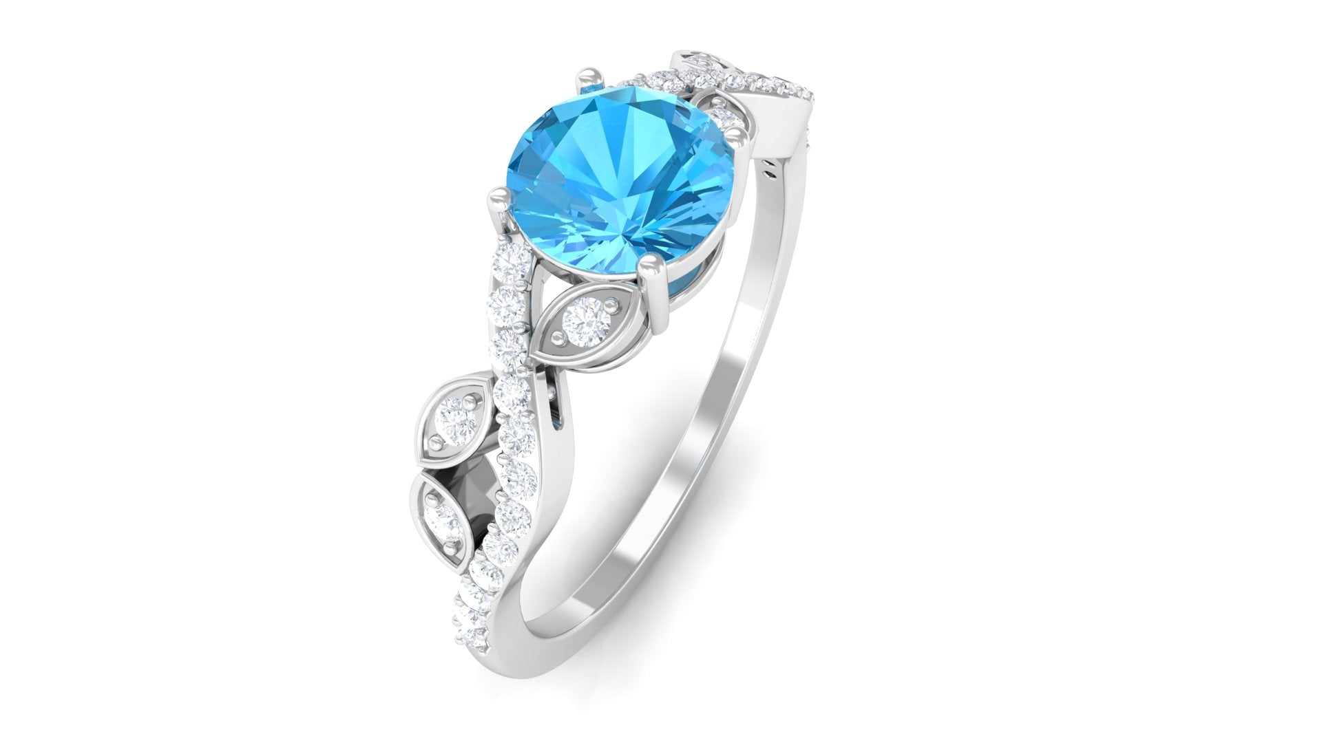 Round Swiss Blue Topaz Designer Engagement Ring with Diamond Swiss Blue Topaz - ( AAA ) - Quality - Rosec Jewels