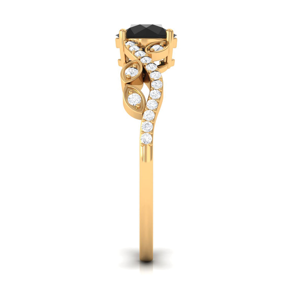 Round Created Black Diamond and Diamond Designer Engagement Ring Lab Created Black Diamond - ( AAAA ) - Quality - Rosec Jewels