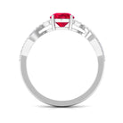 Round Shape Created Ruby Designer Engagement Ring with Diamond Lab Created Ruby - ( AAAA ) - Quality - Rosec Jewels
