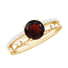 Solitaire Garnet Engagement Double Band Ring with Diamond Garnet - ( AAA ) - Quality - Rosec Jewels