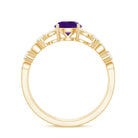 Round Shape Amethyst Solitaire Double Band Ring with Diamond Amethyst - ( AAA ) - Quality - Rosec Jewels