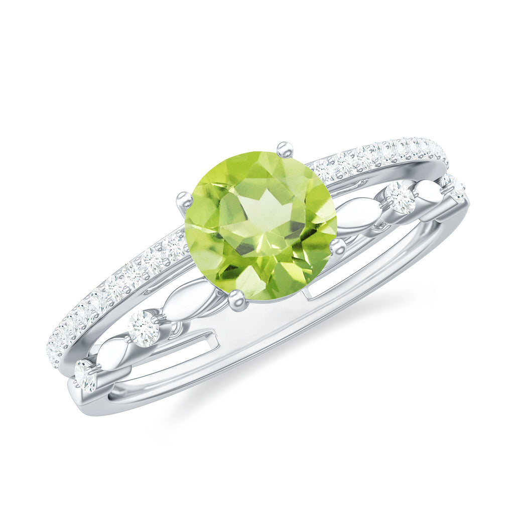 6 MM Peridot Double Band Solitaire Engagement Ring with Diamond Peridot - ( AAA ) - Quality - Rosec Jewels