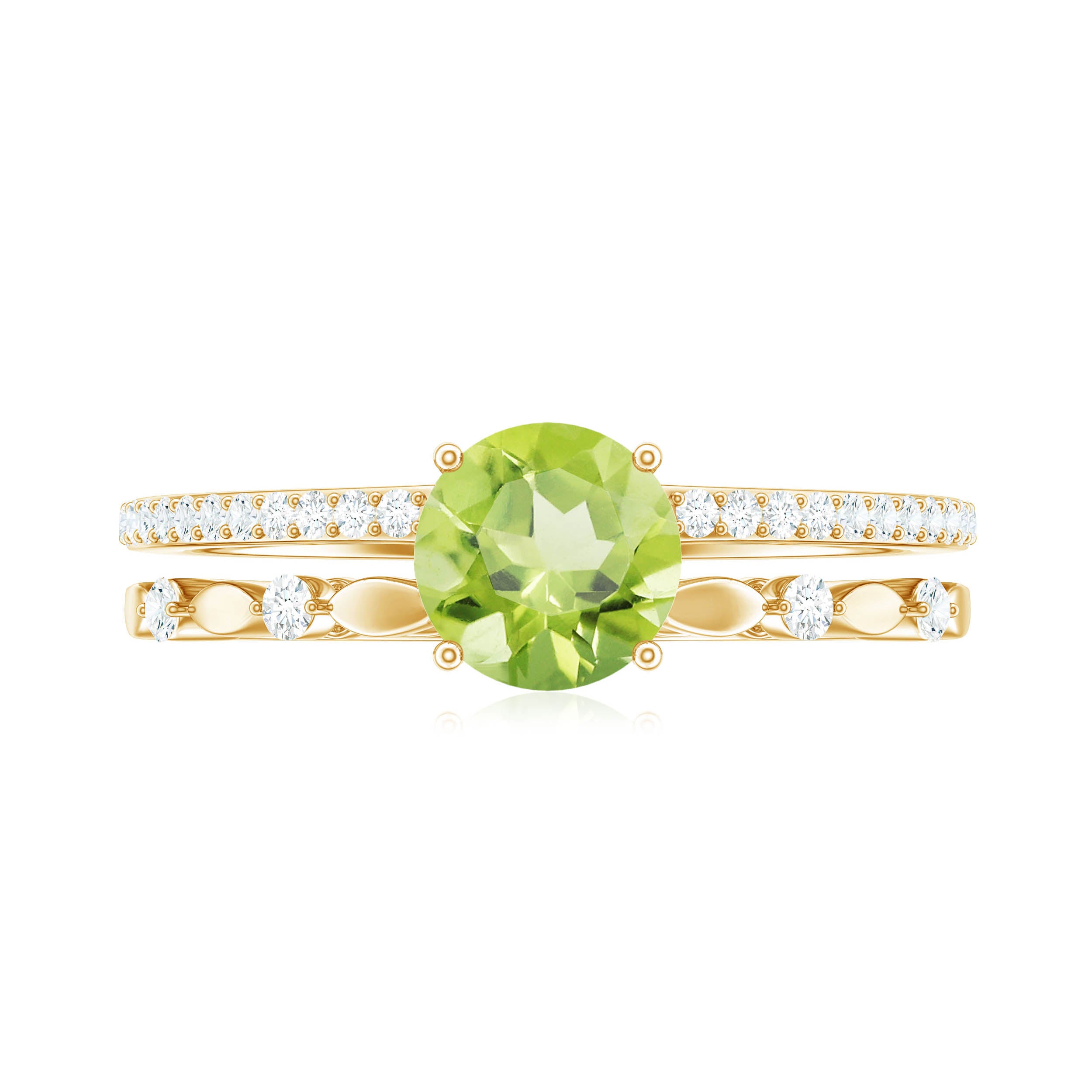 6 MM Peridot Double Band Solitaire Engagement Ring with Diamond Peridot - ( AAA ) - Quality - Rosec Jewels